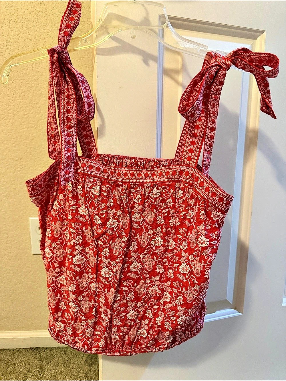 Max Studio Tie Shoulder Tank Top Floral Tie-Strap Tank Red & White Size XS Like